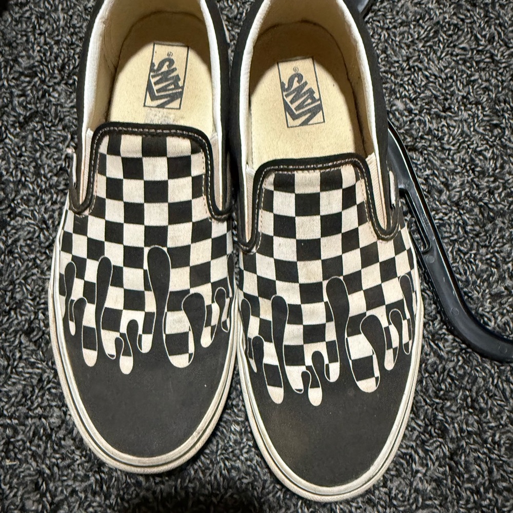 Vans Drip Checkered Slip-On Sneakers - Black and White